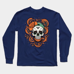 Fun Skull with Bandana and Flower Long Sleeve T-Shirt
